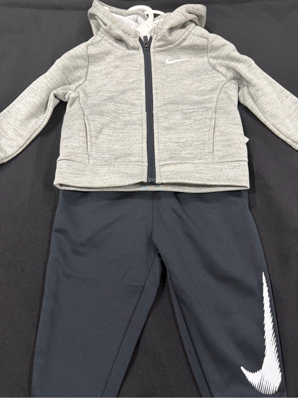 Nike Kids Gray Hoodie and Black Leggings with White Swoosh
